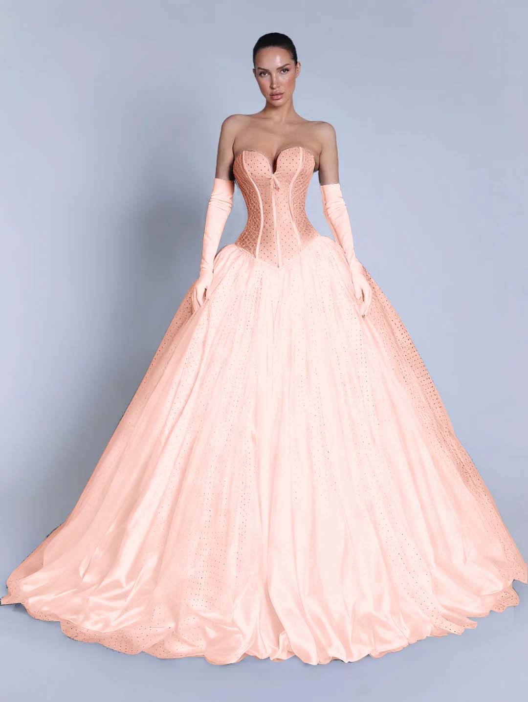 Tulle Sweetheart Strapless Sleeveless Long A-Line Prom Dress With Bow And Gloves YK0721