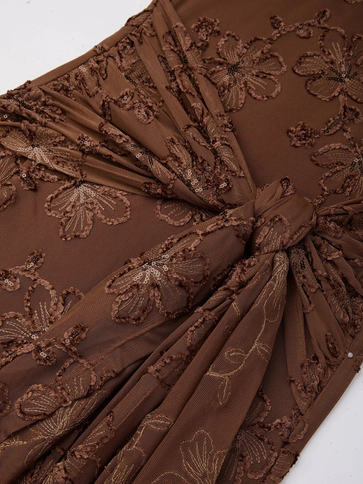 Brown Jacquard Classic Boat Neck Sleeveless Sheath Floor-length Gown Dress