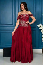 Cocoslly Off-The-Shoulder Sleeveless High Waist Long Prom Dress With Rhinstone | Champage Chiffon LR0566
