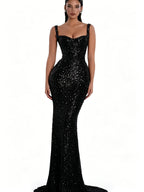 Cocoslly Spaghetti Straps Sleeveless High Waist Long Mermaid Prom Dress With Beading Pearls | Nude Champage Sequins JZ0120