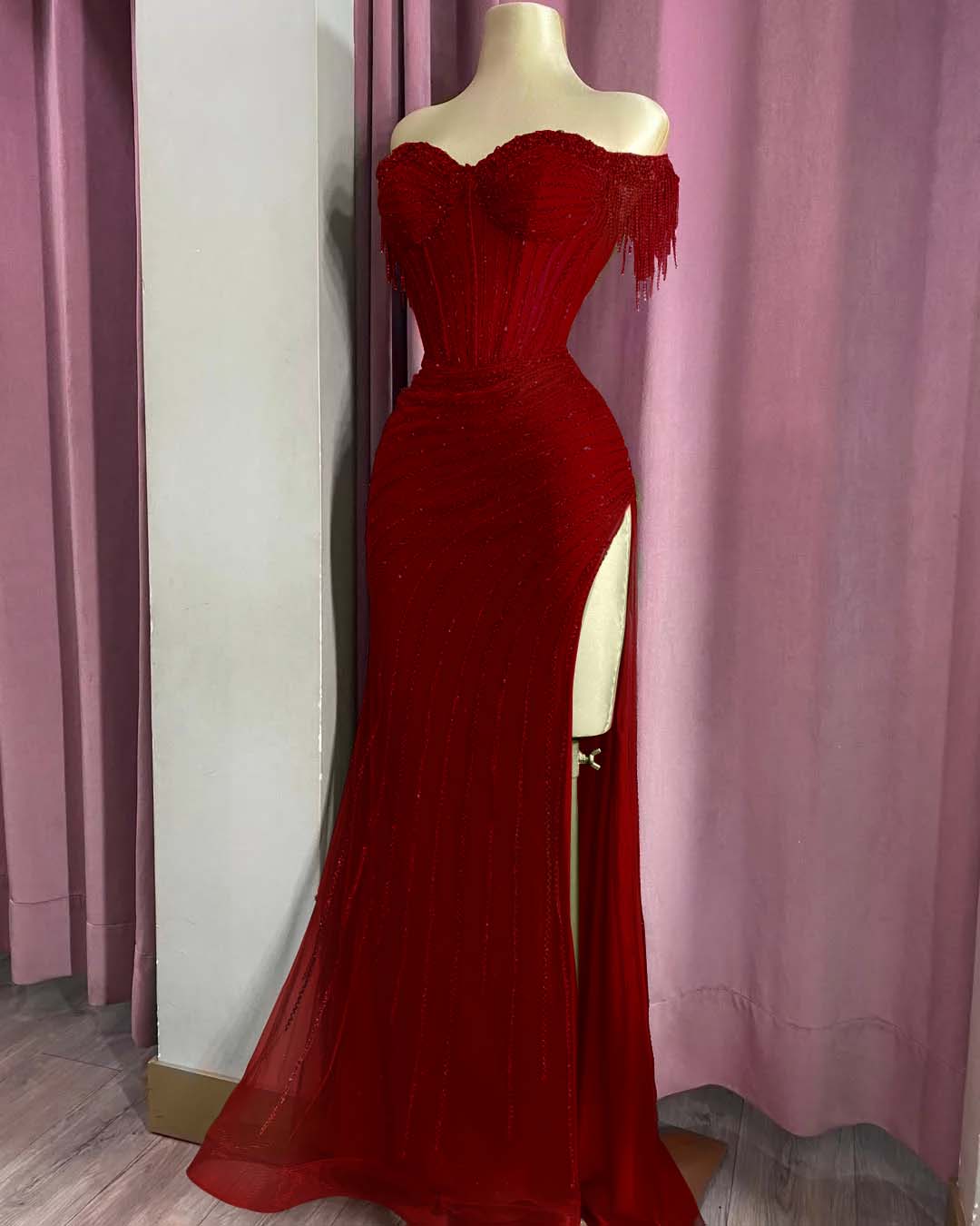 Off the Shoulder Sleeveless Long Split Prom Dress With Beading YK0161