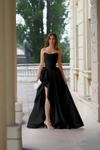 Pink Strapless Sleeveless A Line Long Split Prom Dress With Pleated ED0263