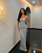 Sweetheart Spaghetti Straps Sleeveless Long Mermaid Prom Dress With Flower Appliqués And Embroidered YK0333