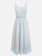 Light Blue Ruched Classic Square Neck Sleeveless A-Line Midi Dress
