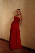 Cocoslly Spaghetti Straps Sleeveless High Waist Long Prom Dress | Glod Champage Chiffon YC0559
