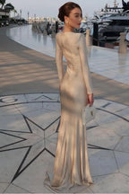 Chic Jewel Long Sleeves Mermaid Long Prom Dress With Pleated XJ0364