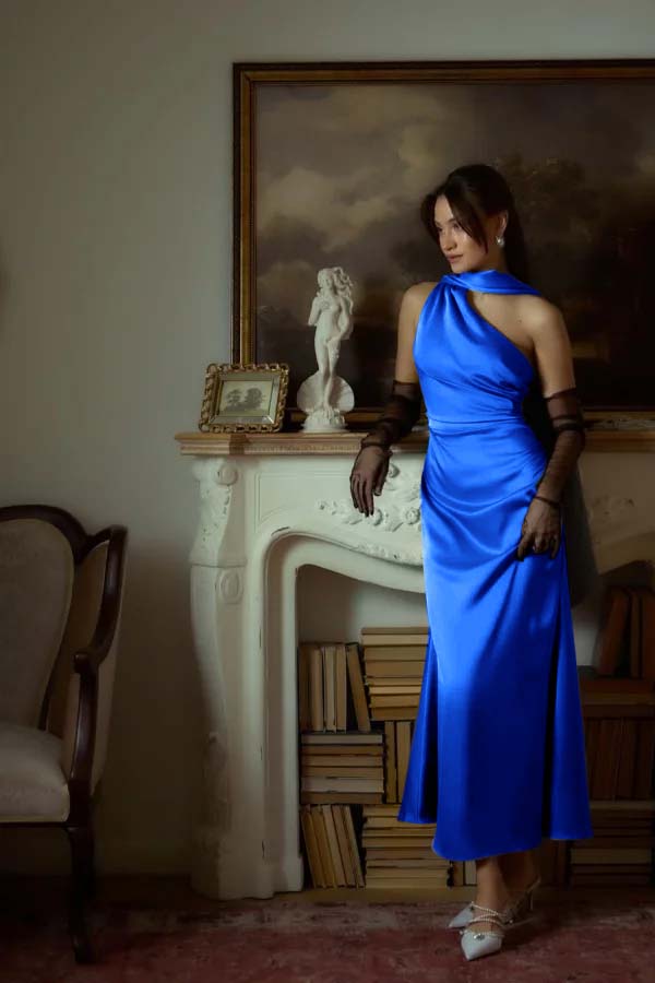 One Shoulder Sleeveless Long Mermaid Prom Dress With Pleated YK0042