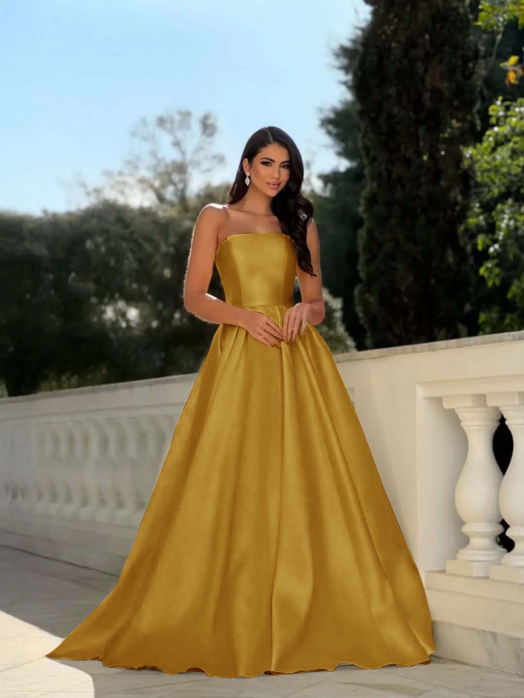 Chic Strapless Sleeveless Long A Line Prom Dress With Pleated YK0232