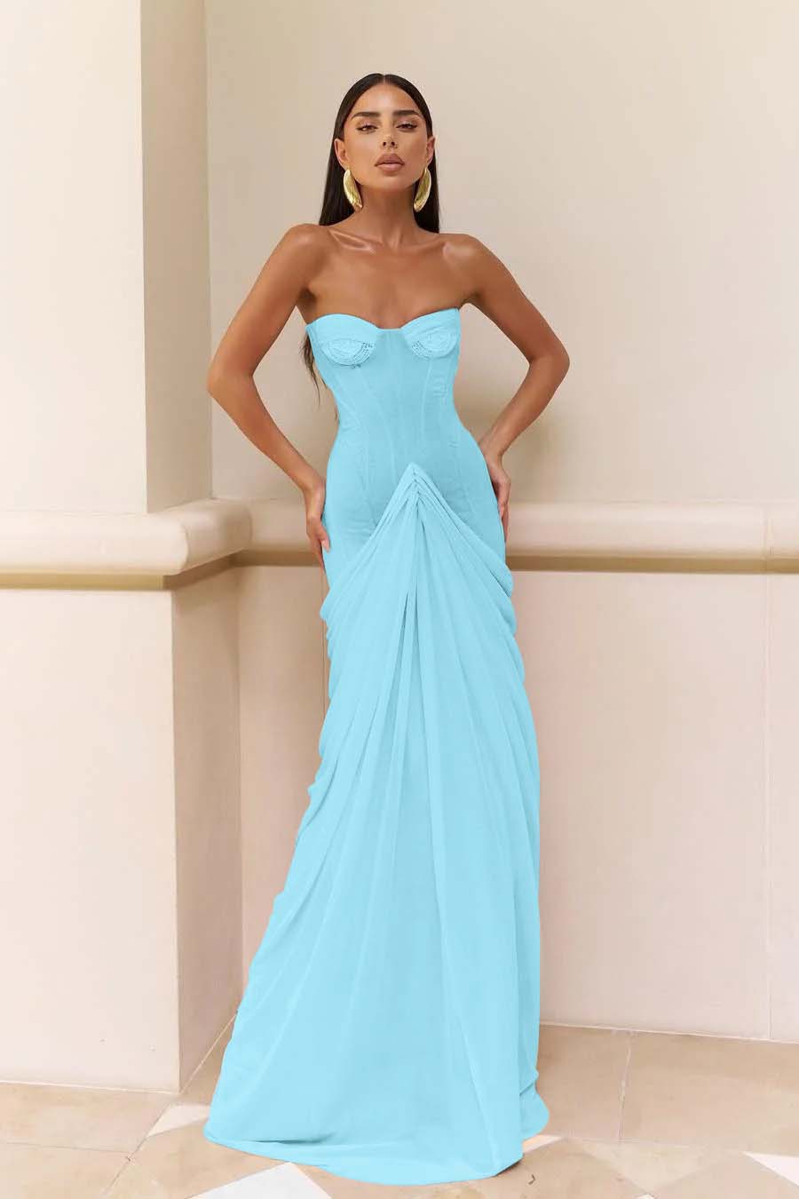 Chic Strapless Sweetheart Long Mermaid Prom Dress With Pleated WQ0073