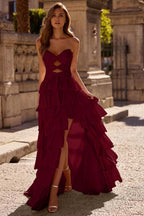Strapless Sleeveless Long Split Prom Dress With Pleated Beading WQ0129