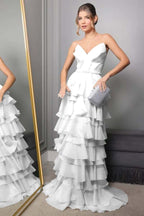 Spaghetti Strap V Neck Sleeveless Long Prom Dress With Pleated WQ0250
