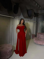 Tulle Off-The-Shoulder Strapless Sleeveless Long Mermaid Prom Dress With Pleated And Train YK0619