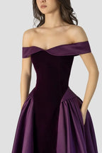 Cocoslly Off-The-Shoulder Sleeveless High Waist Long A Line Prom Dress | Regency Satin LR0426