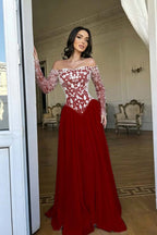 Cocoslly Strapless Long Sleeves High Waist Long Prom Dress With Rhinstone | Red Satin WQ0722