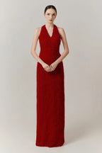 Cocoslly Halter Sleeveless High Waist Long Prom Dress With Tassel | Blushing Pink Feather JZ0095