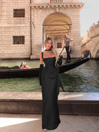 Spaghetti Strap Sleeveless Long Mermaid Prom Dress With Gloves YK0575