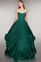 Cocoslly Strapless Sleeveless High Waist Long A Line Prom Dress With Flowers | Pink Satin