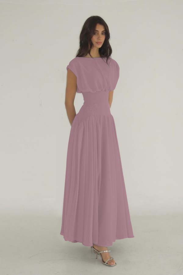 Cocoslly Bateau Simple Summer Sleeveless Long Prom Dress With Beadings | Lilac Chiffon ZT0652