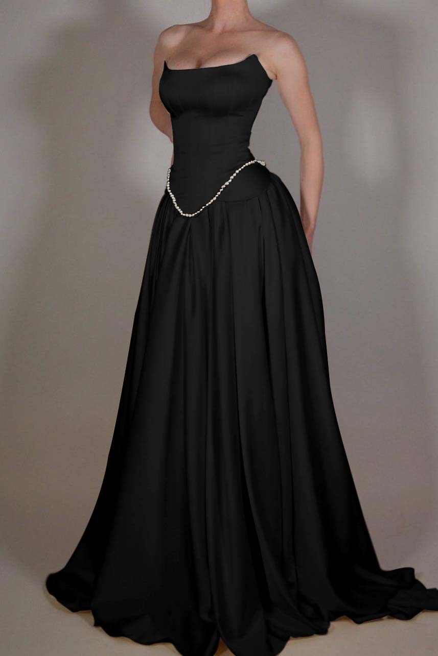 Cocoslly Strapless Sleeveless Long A Line Prom Dress With Pleated Beading