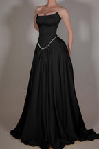 Cocoslly Strapless Sleeveless Long A Line Prom Dress With Pleated Beading