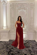 Straps Sleeveless Long Split Prom Dress With Pleated Appliques WQ0227