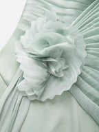Green 3D Floral Tulle Strapless Sleeveless A-Line Floor-length Gown Dress