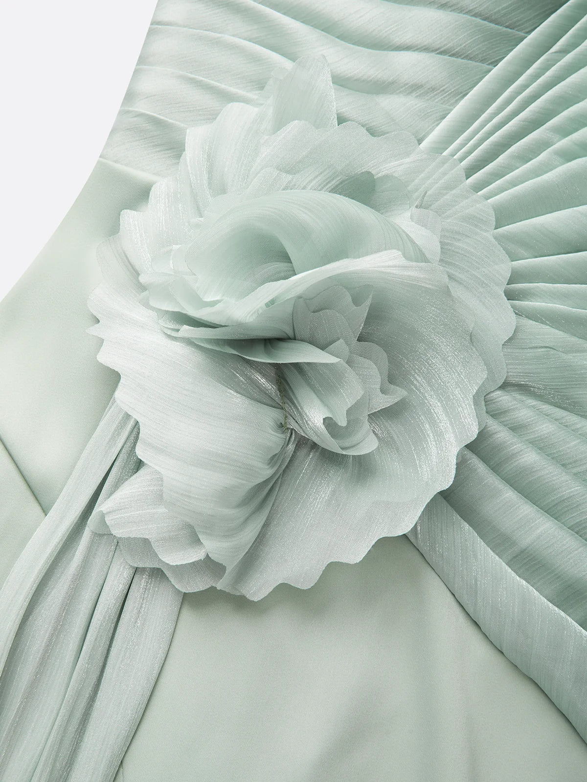 Green 3D Floral Tulle Strapless Sleeveless A-Line Floor-length Gown Dress