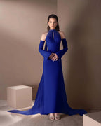 Spandex And Tulle High Neck Strapless Long Sleeves Long Mermaid Prom Dress With Ruffles And Beadings YK0748