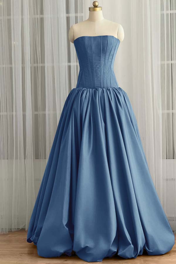 Sleeveless Strapless Long Ball Gown Prom Dress With Pleated WQ0345