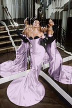 Strapless Sleeveless Long Mermaid Prom Dress With Pleated Gloves WQ0226