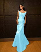 Shining Wide Shoulder Straps Sleeveless Long Mermaid Prom Dress With Pleated YK0715