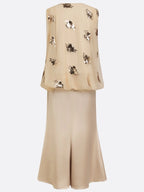 Women Champagne Glitter V Neck Sleeveless Dressy Top With Skirt Two-Piece Set
