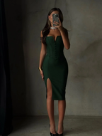 Spandex V-Neck Strapless Sleeveless Sheath Prom Dress With Buttons And Split YK0693