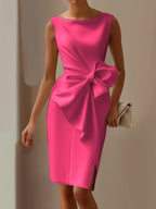 Black 3D Bow Sleeveless Sheath Midi dress