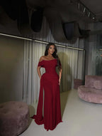 Tulle Off-The-Shoulder Strapless Sleeveless Long Mermaid Prom Dress With Pleated And Train YK0619