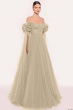 Tulle Off the Shoulder Sweetheart Long Prom Dress With Pleated WQ0206