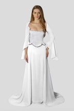Chiffon Long Sleeves Long Mermaid Prom Dress With Beading Pleated WQ0386