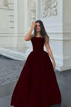 Cocoslly Simple Strapless Sleeveless Long A-line Prom Dress | Fuchsia Satin ZT0713
