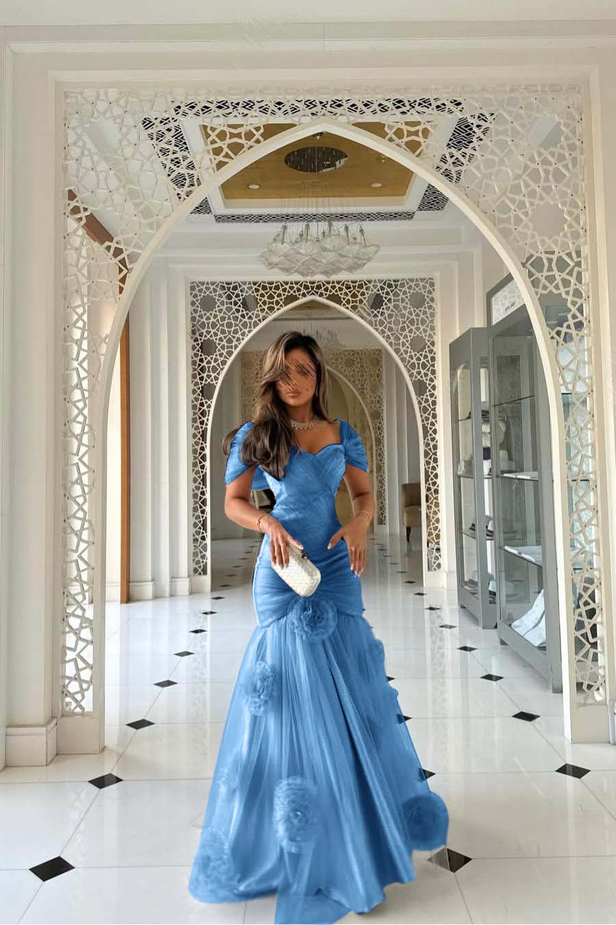 Sweetheart Short Sleeves Long Mermaid Prom Dress With Pleated WQ0144