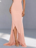 Pink 3D Floral Lace Classic One Shoulder Sleeveless Mermaid Gown Dress