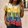 Women's Hippie Style Colorful Plant Floral Patchwork Art Cotton And Linen Short Sleeve Top