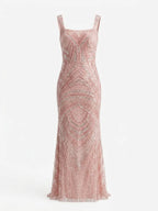 Light Pink Sequin Square Neck Sleeveless Mermaid Floor-length Gown Dress