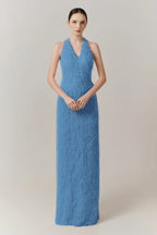 Cocoslly Halter Sleeveless High Waist Long Prom Dress With Tassel | Blushing Pink Feather JZ0095