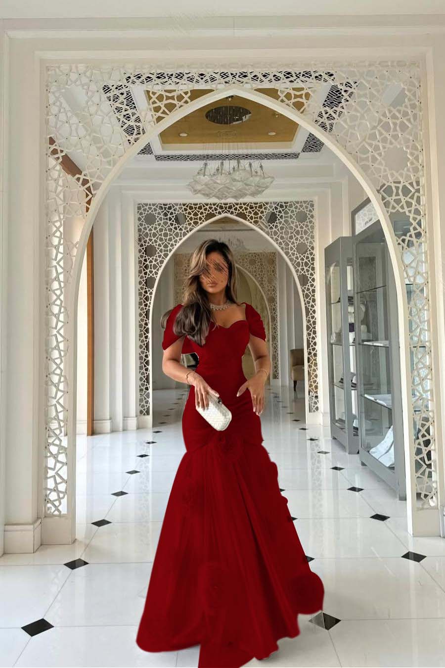 Sweetheart Short Sleeves Long Mermaid Prom Dress With Pleated WQ0144