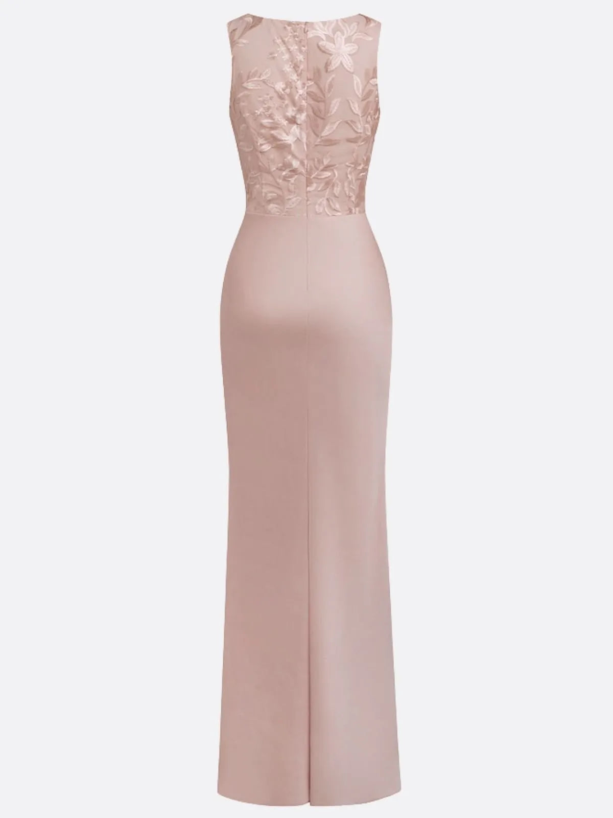 Purplish Blue Embroidery Satin Crew Neck Sleeveless Sheath Gown Dress