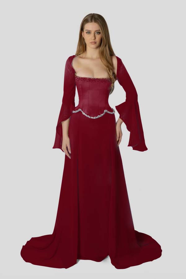 Chiffon Long Sleeves Long Mermaid Prom Dress With Beading Pleated WQ0386