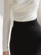 Asymmetric Draped High-Neck Long Sleeve Top
