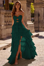 Strapless Sleeveless Long Split Prom Dress With Pleated Beading WQ0129