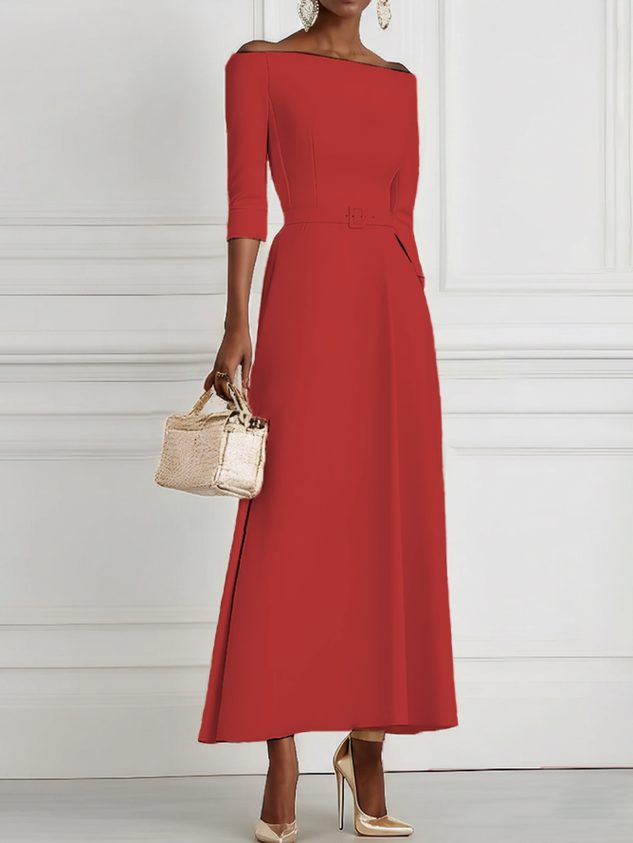 White Classic Off The Shoulder Half Sleeve A-Line Maxi Dress