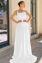 Spaghetti Strap Sleeveless Long Prom Dress With Pleated Sequins WQ0188